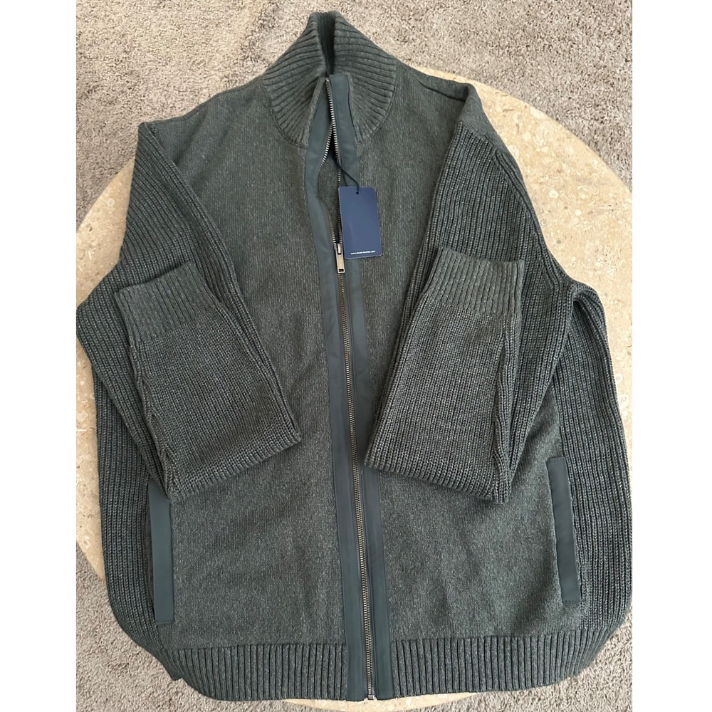 NWT DANIEL HECHTER Paris Men's Full Zip Knit Sweater Dark Green XXL Cotton Blend - Picture 2 of 14